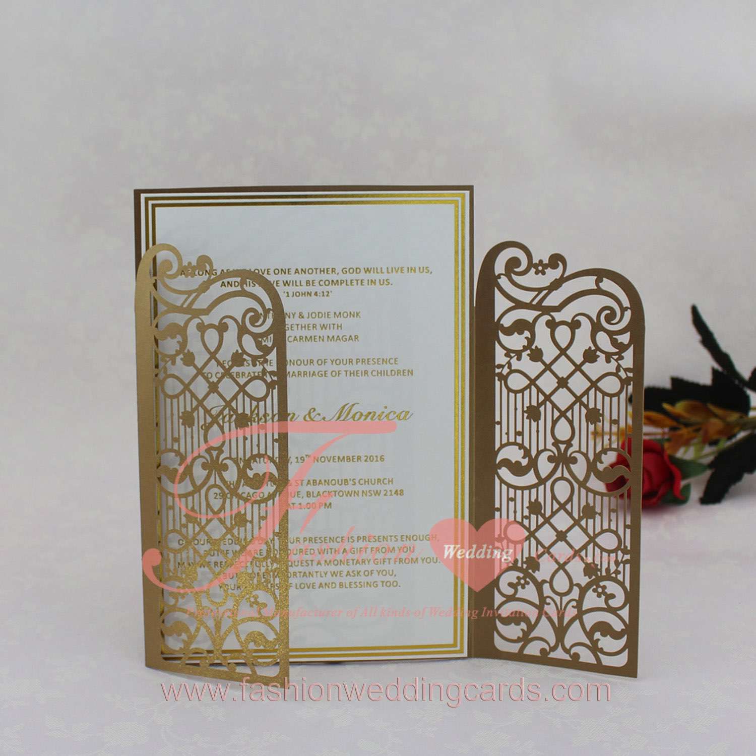Fancy Gold Laser Cut Wedding Invitations Sydney